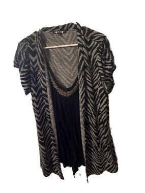 Heart Soul Plus Women's 2X Zebra Print 2-in-1 Cardigan Top with Embellished Neck